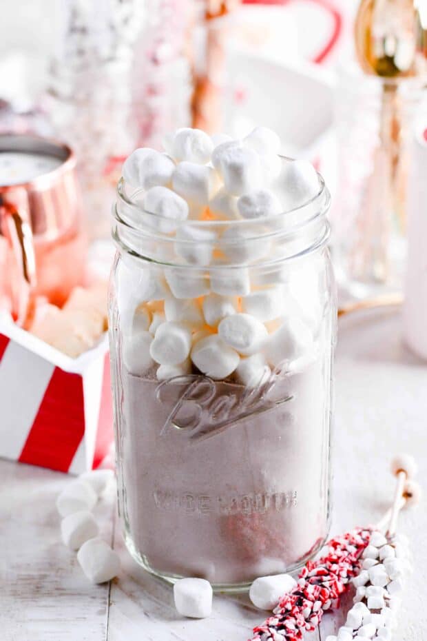 Hot Chocolate Mix with marshmellows in mason jar