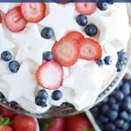 Delicious layers of angel food cake, fresh berries, and no bake cheesecake. This easy dessert comes together quickly and is so creamy and delicious!