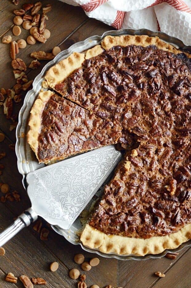 Butterscotch Pecan Pie in a pan